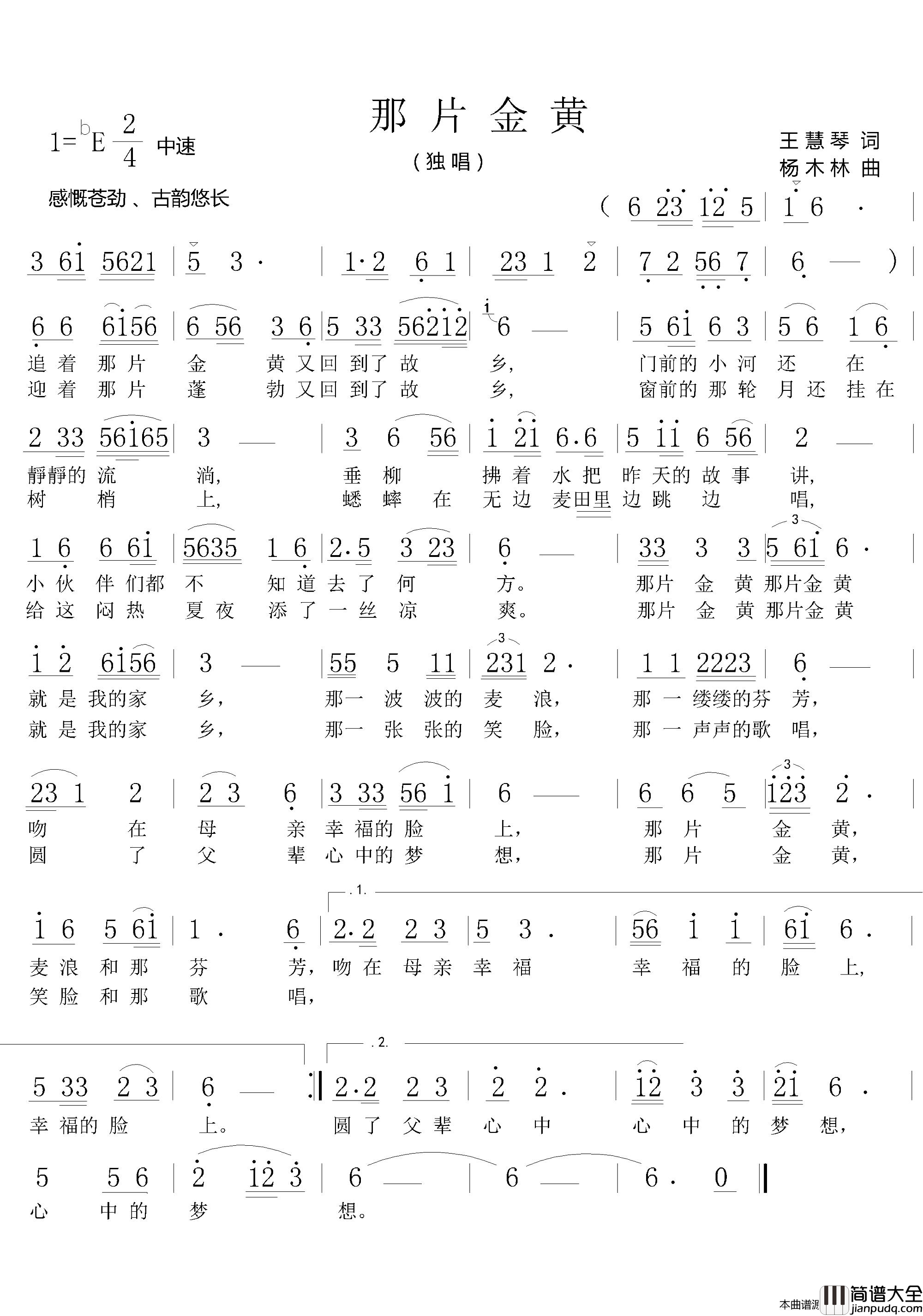 那片金黄简谱