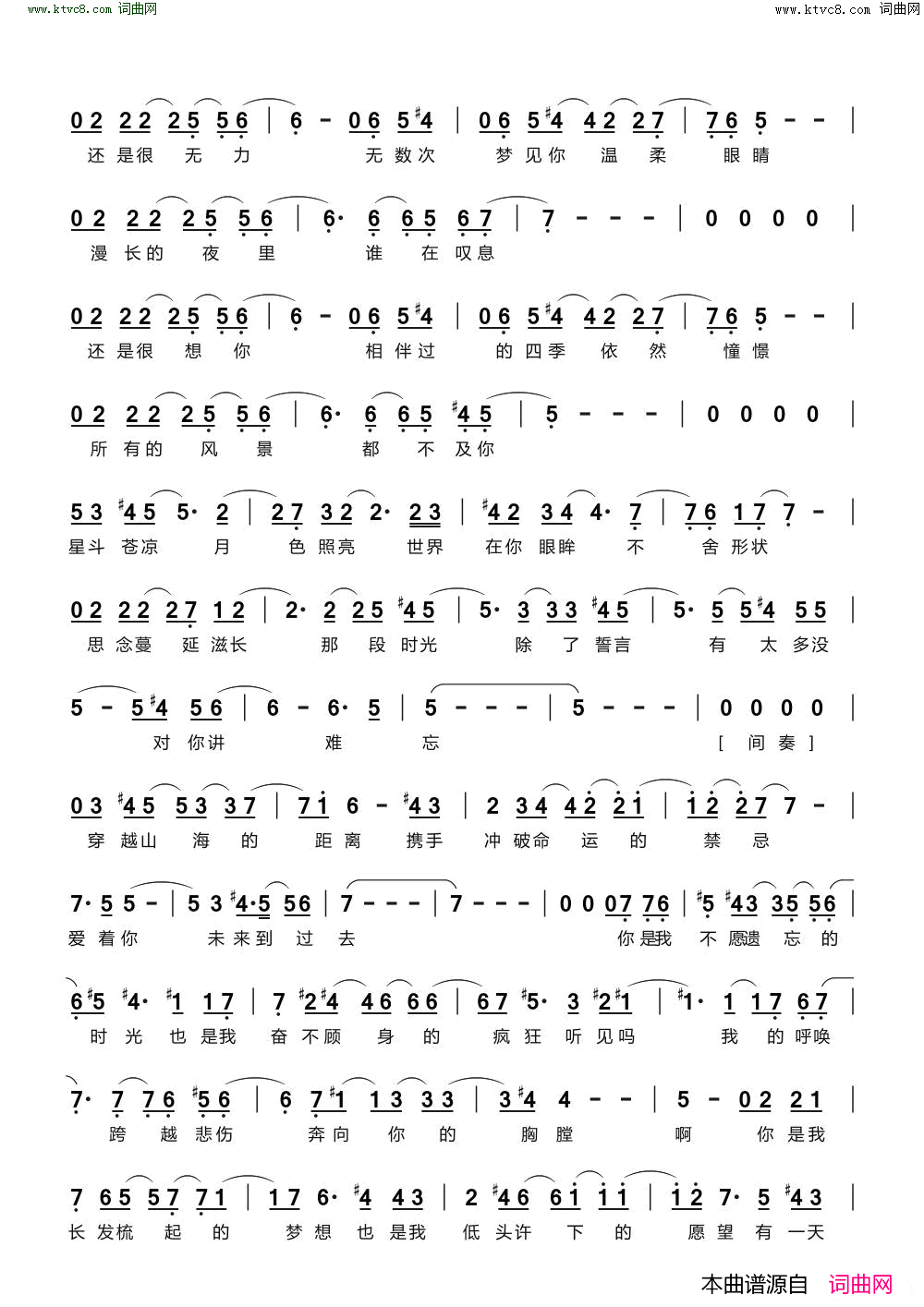 不舍_斗罗大陆_片尾曲简谱_徐佳莹演唱_曹德智、付茂华/Koshin词曲