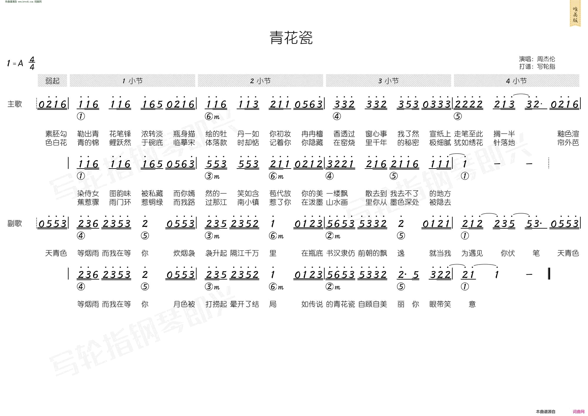 青花瓷简和谱简谱_周杰伦演唱_方文山/周杰伦词曲