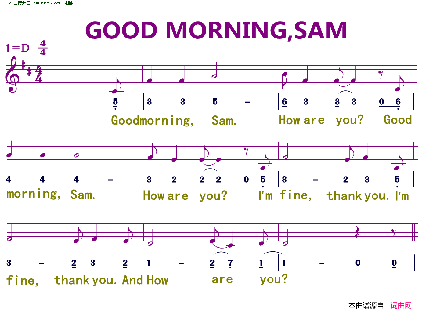 good_morning，sam简谱
