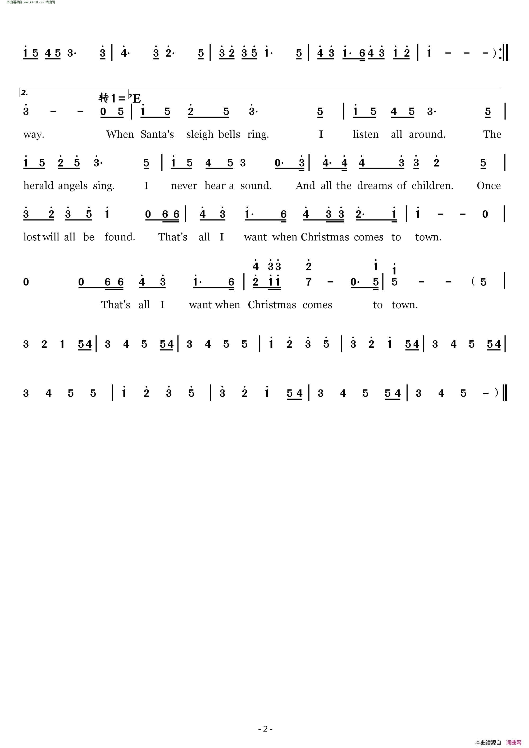 WhenChristmasComestoTown_电影_极地特快_插曲简谱_MatthewHall演唱