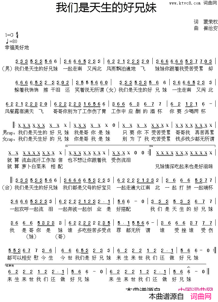 我们是天生的好兄妹简谱