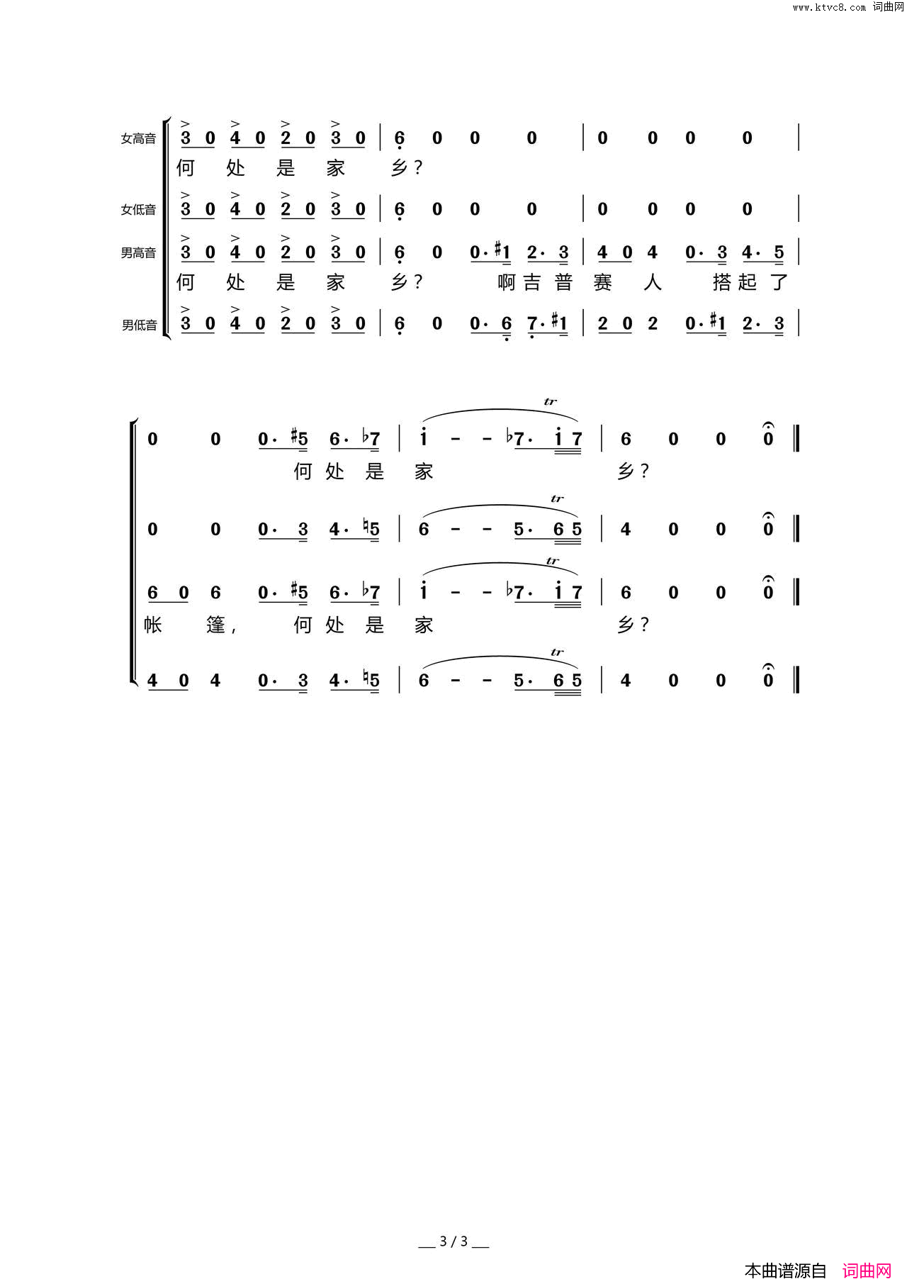 吉普赛人的：铁砧合唱选自歌剧_游吟诗人_简谱_中央乐团合唱团演唱_威尔第、许昌菊词曲