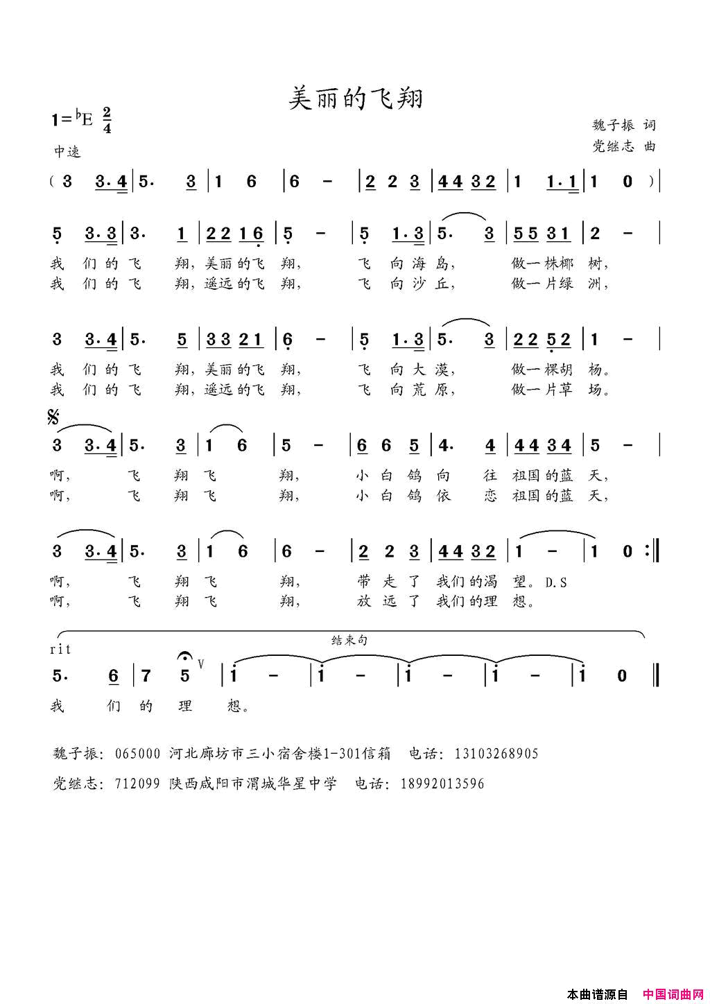 美丽的飞翔简谱