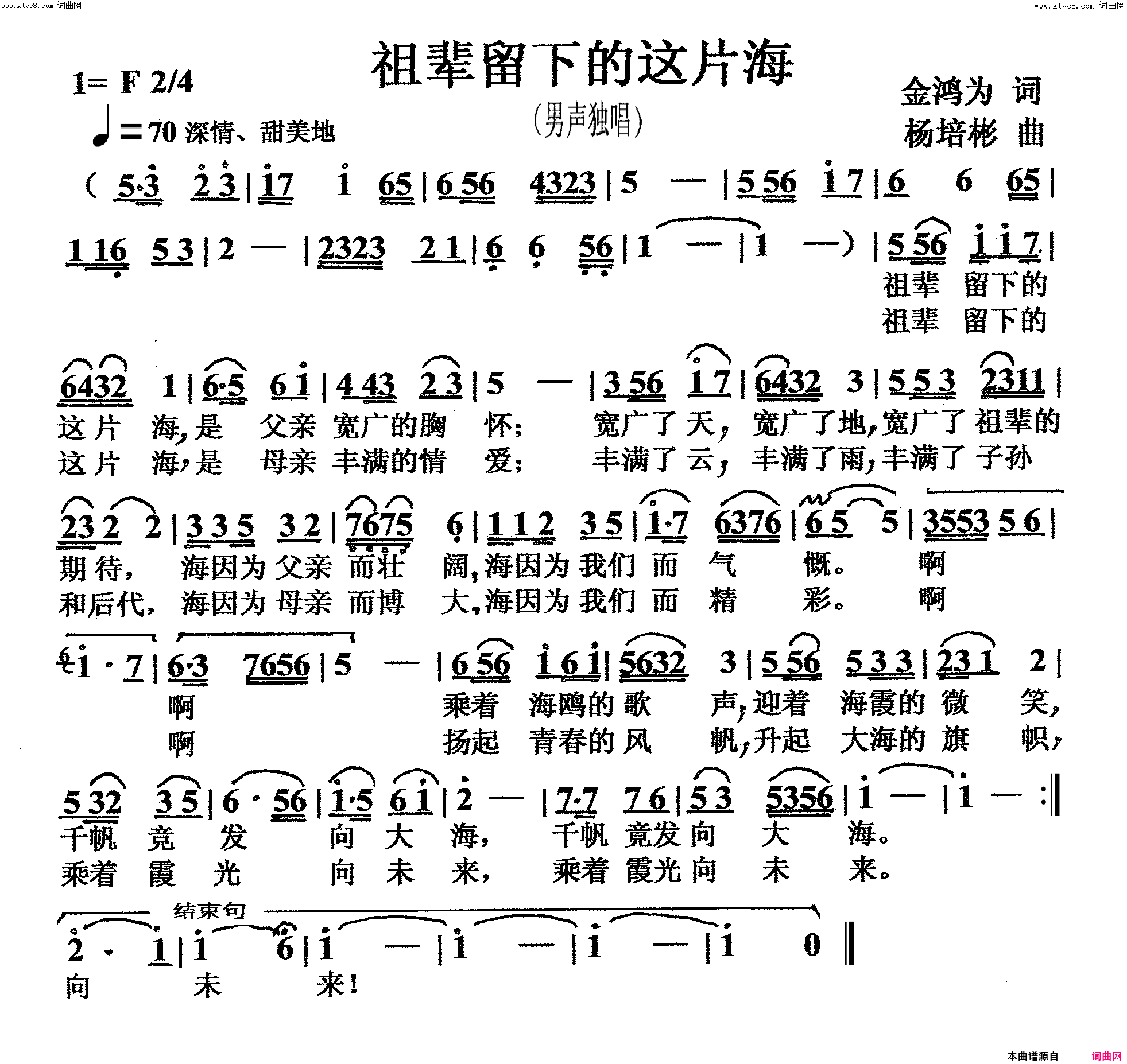 祖辈留下的这片海男声独唱简谱