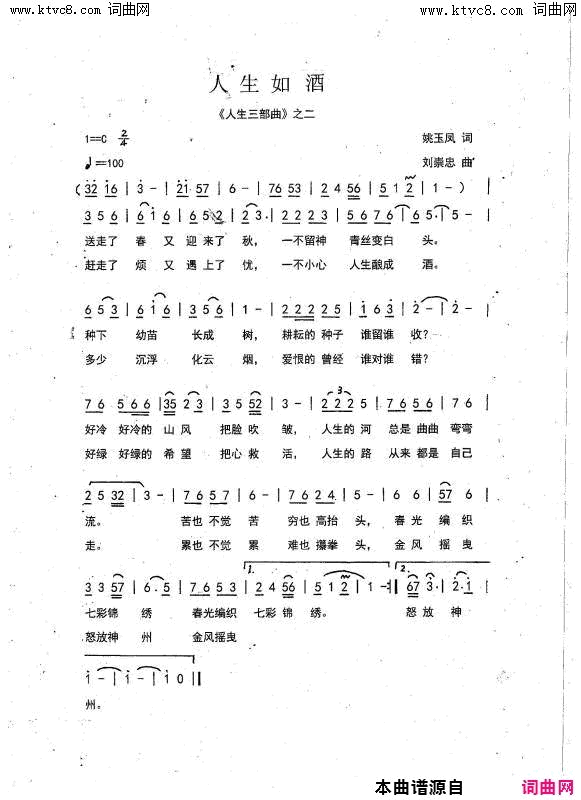 人生如酒_人生三部曲_之二简谱