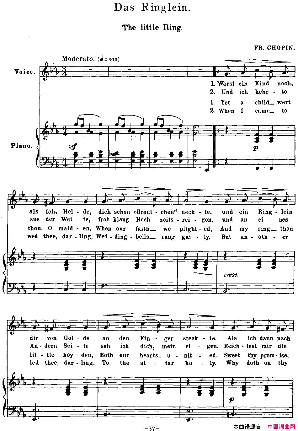 Chopin_17PolishSongsOp.74，No.14DasRinglein.ThelittleRing.钢琴伴奏谱Chopin_17_Polish_Songs_Op.74，No.14Das