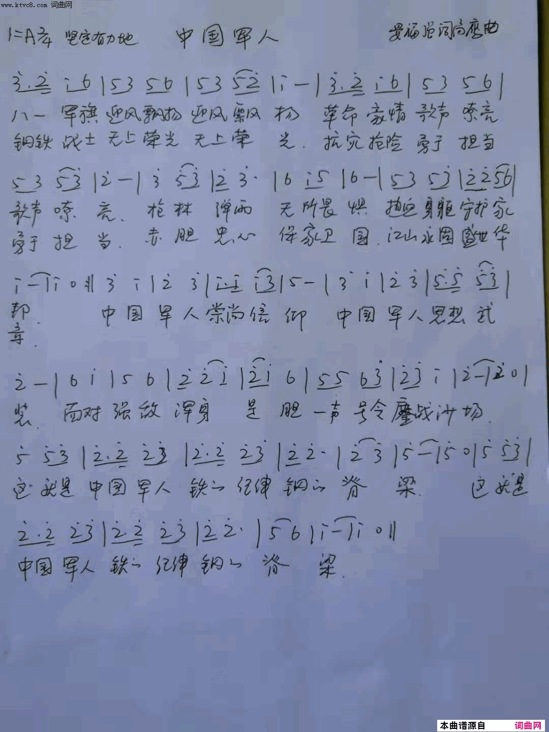 中国军人简谱_陈常青演唱_晏福强/高鹰词曲