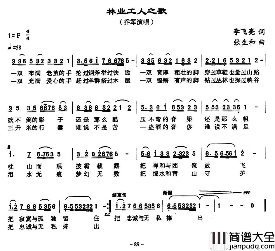 林业工人之歌简谱_乔军演唱