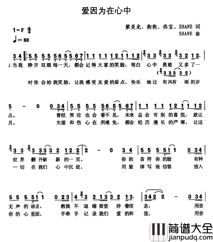 爱因为在心中简谱_王力宏演唱