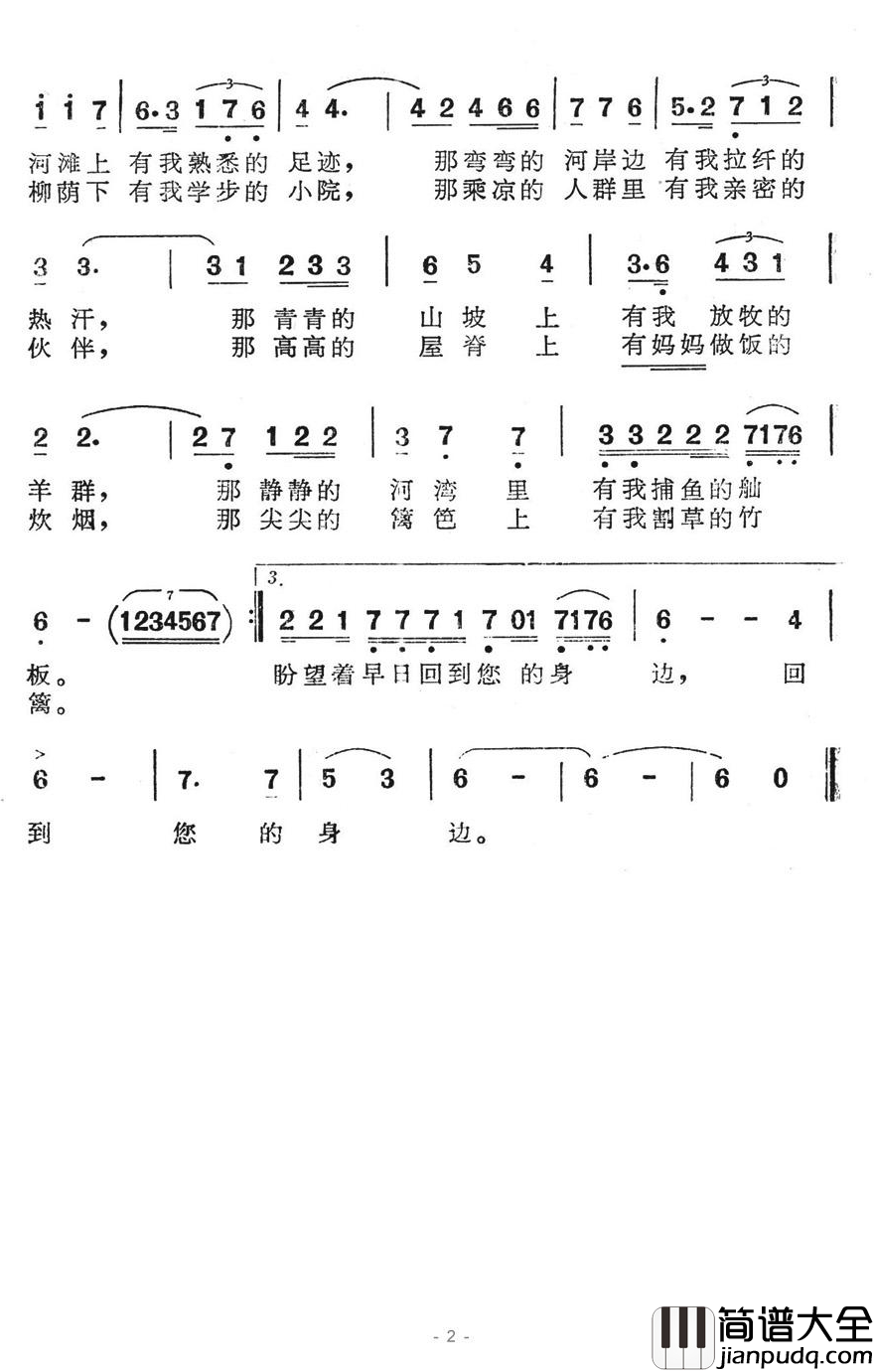 黄河啊，我日夜把您思恋简谱_电视专题艺术片_民族之光_插曲