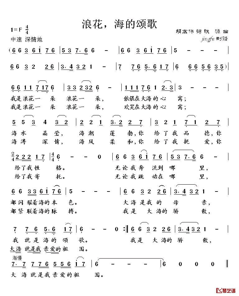 浪花，海的颂歌简谱_董文华演唱