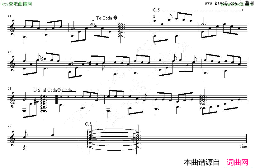 蓝色鸽子花吉他独奏谱五线谱简谱_东升演唱