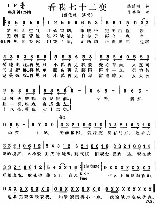 看我七十二变蔡依林___可听简谱