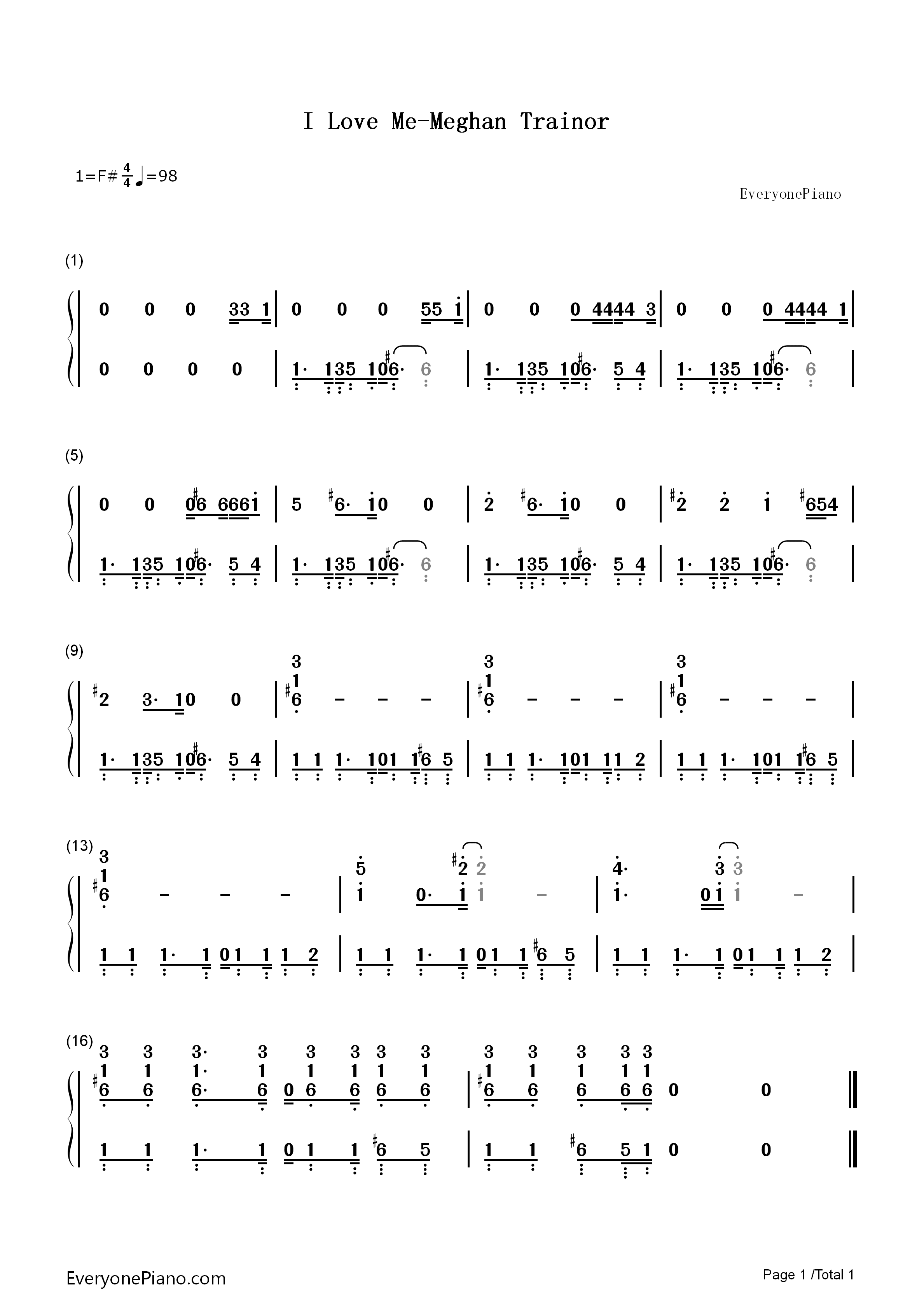 I_Love_Me钢琴简谱_Meghan_Trainor演唱