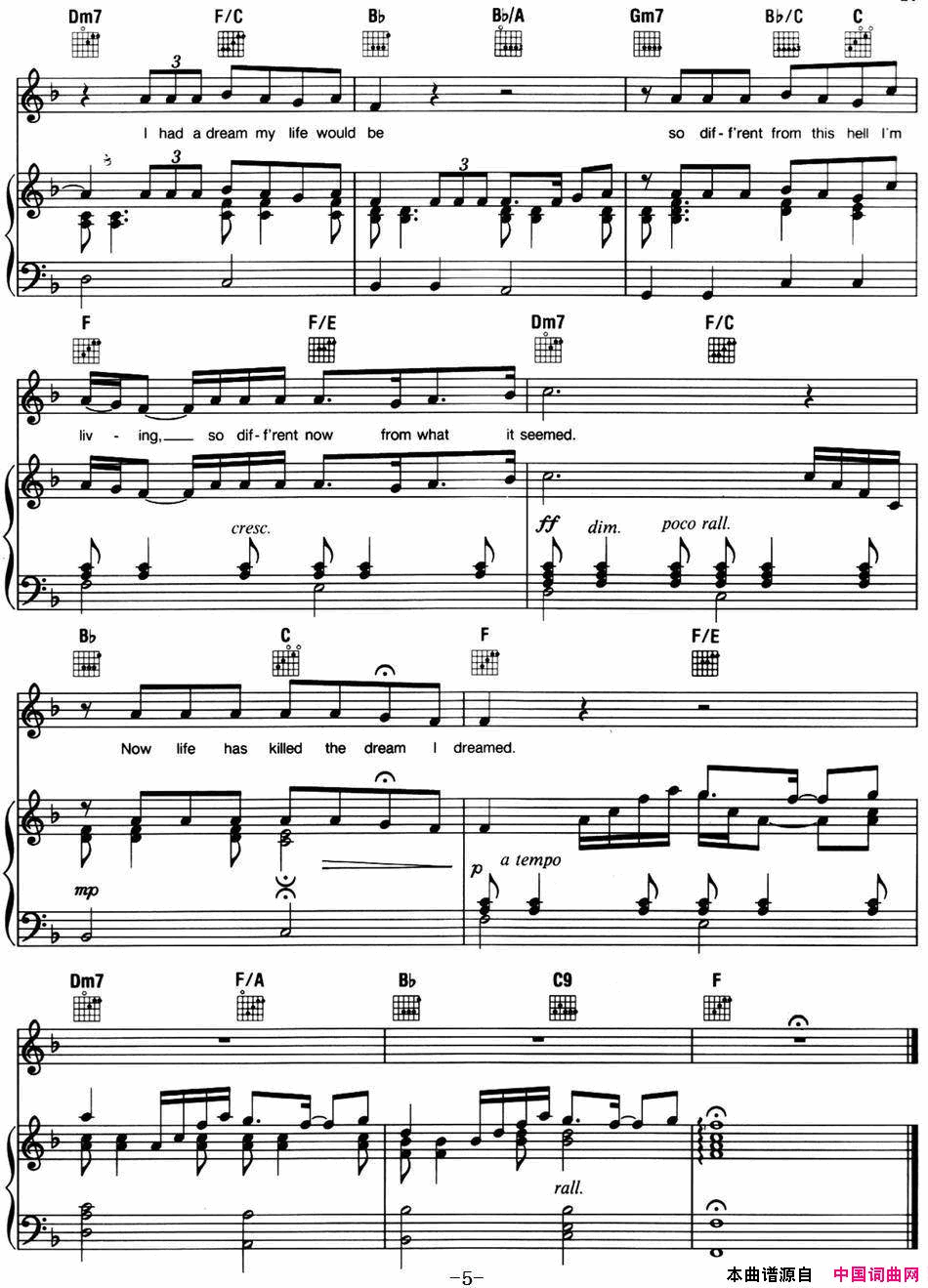 IDreamedaDream_音乐剧_悲惨世界_Les_Miserables选曲、正谱简谱