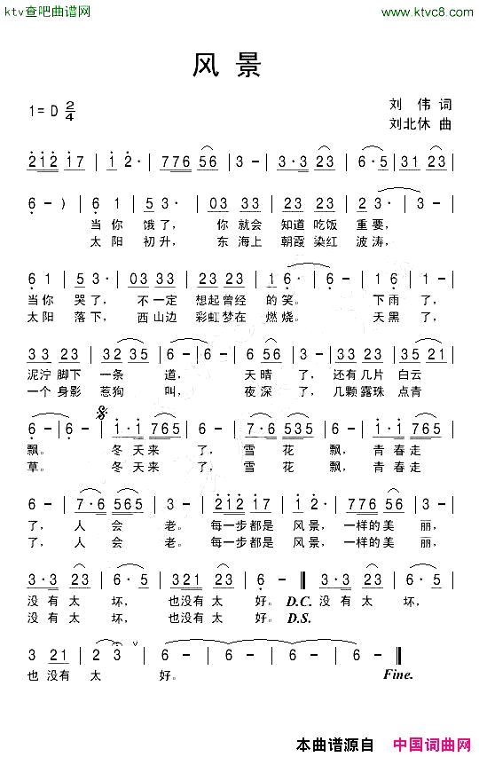 风景刘伟词刘北休曲简谱