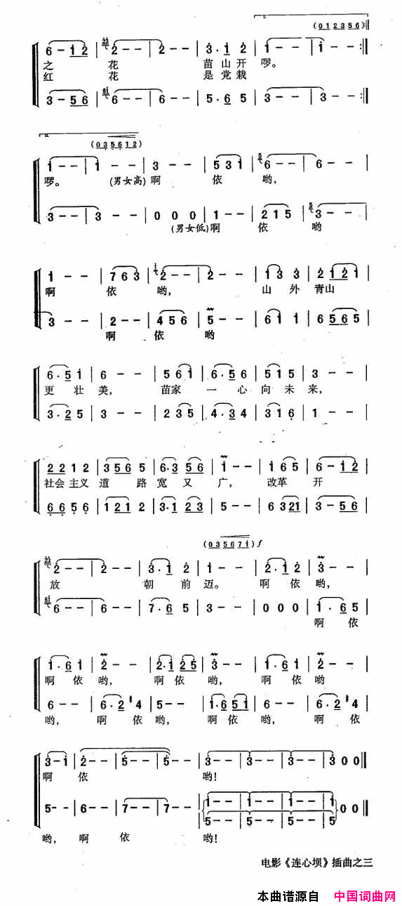 丰收对歌电影_连心坝_插曲之三简谱