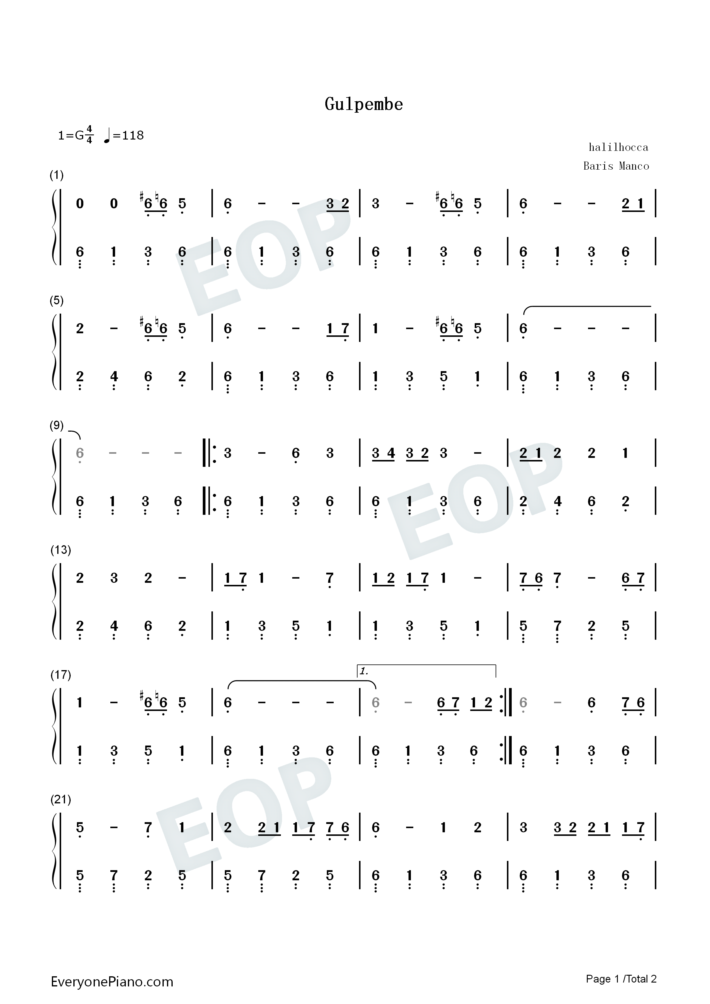 Gulpembe钢琴简谱_Baris_Manco演唱