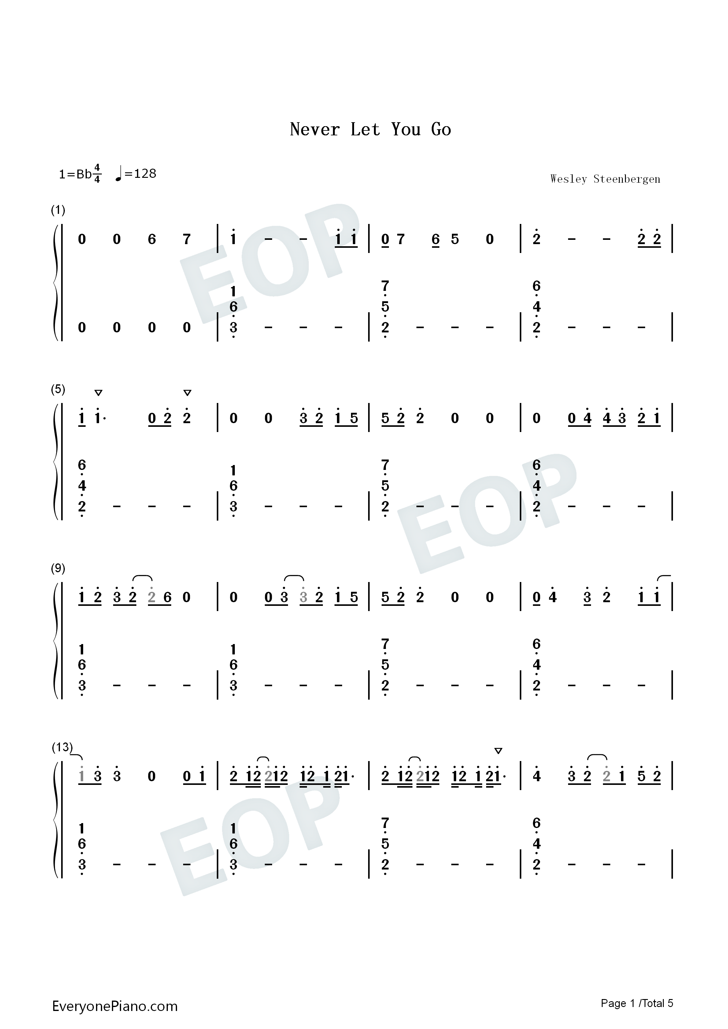 Never_Let_You_Go钢琴简谱_Jason_Derulo_SHOUSE演唱