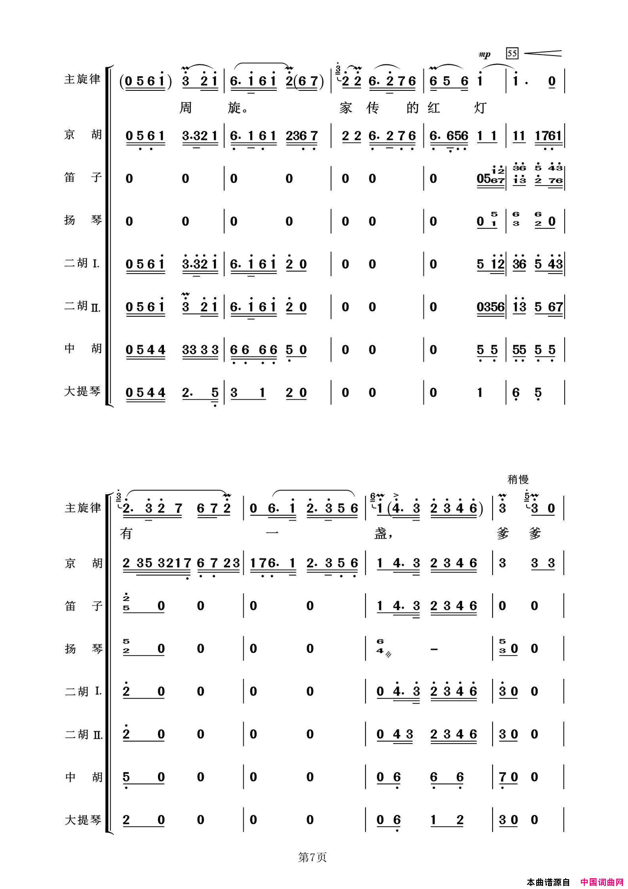 光辉照儿永向前京剧_红灯记_选段、唱腔+伴奏总谱简谱_常青乐团演唱