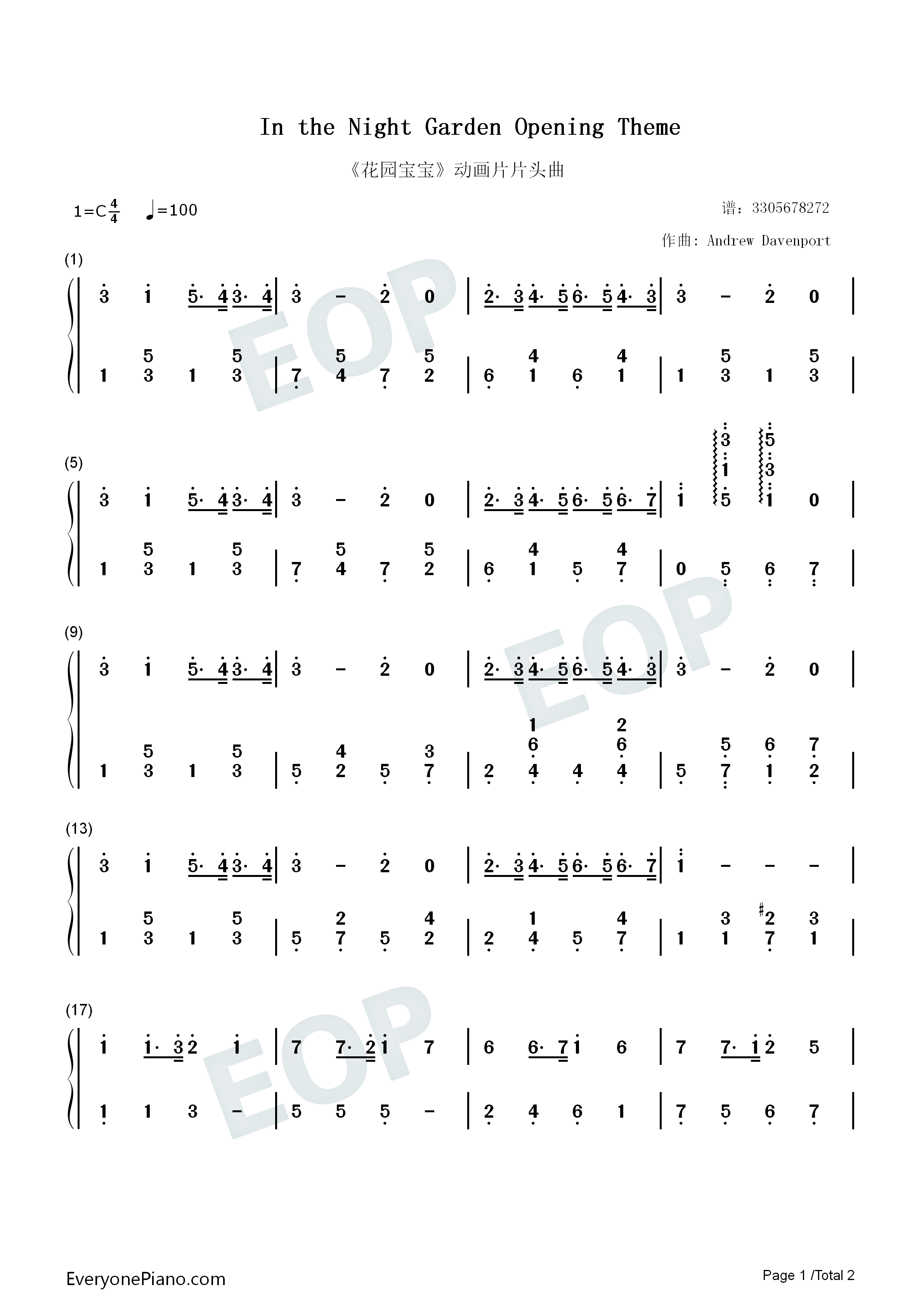 In_the_Night_Garden_Opening_Theme钢琴简谱_Andrew_Davenport演唱