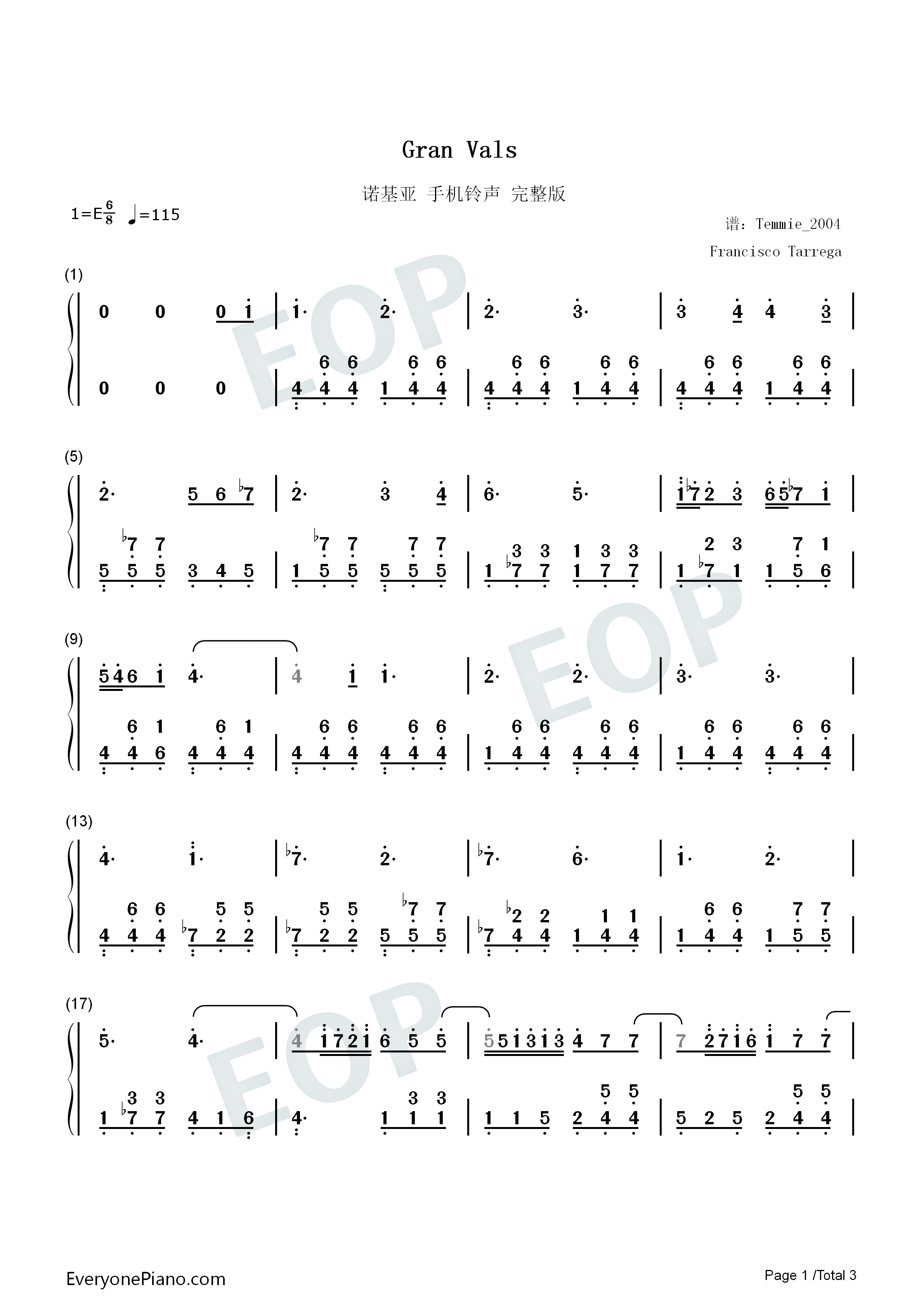 Gran_Vals钢琴简谱_Francisco_Tárrega演唱