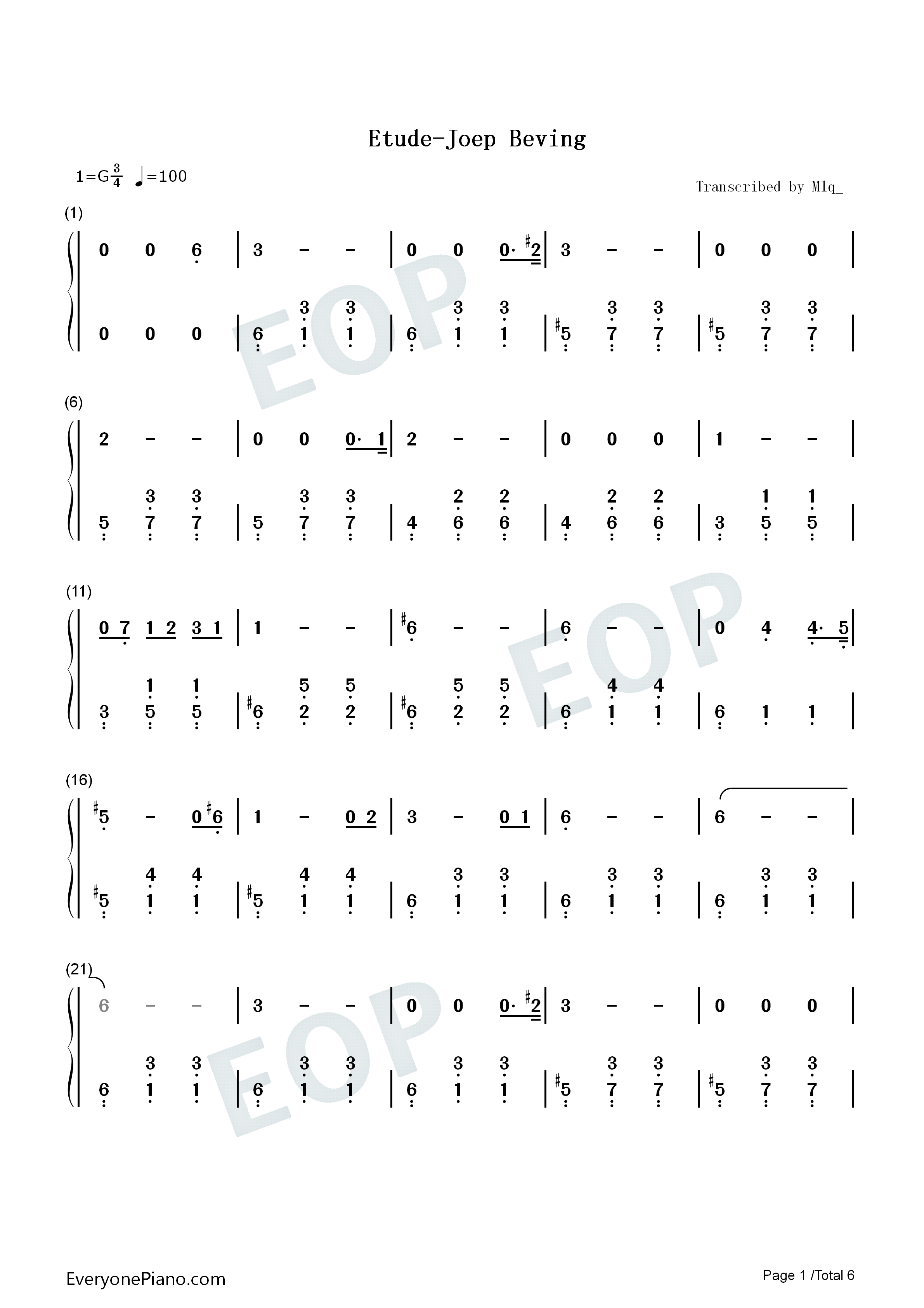Etude钢琴简谱_Joep_Beving演唱