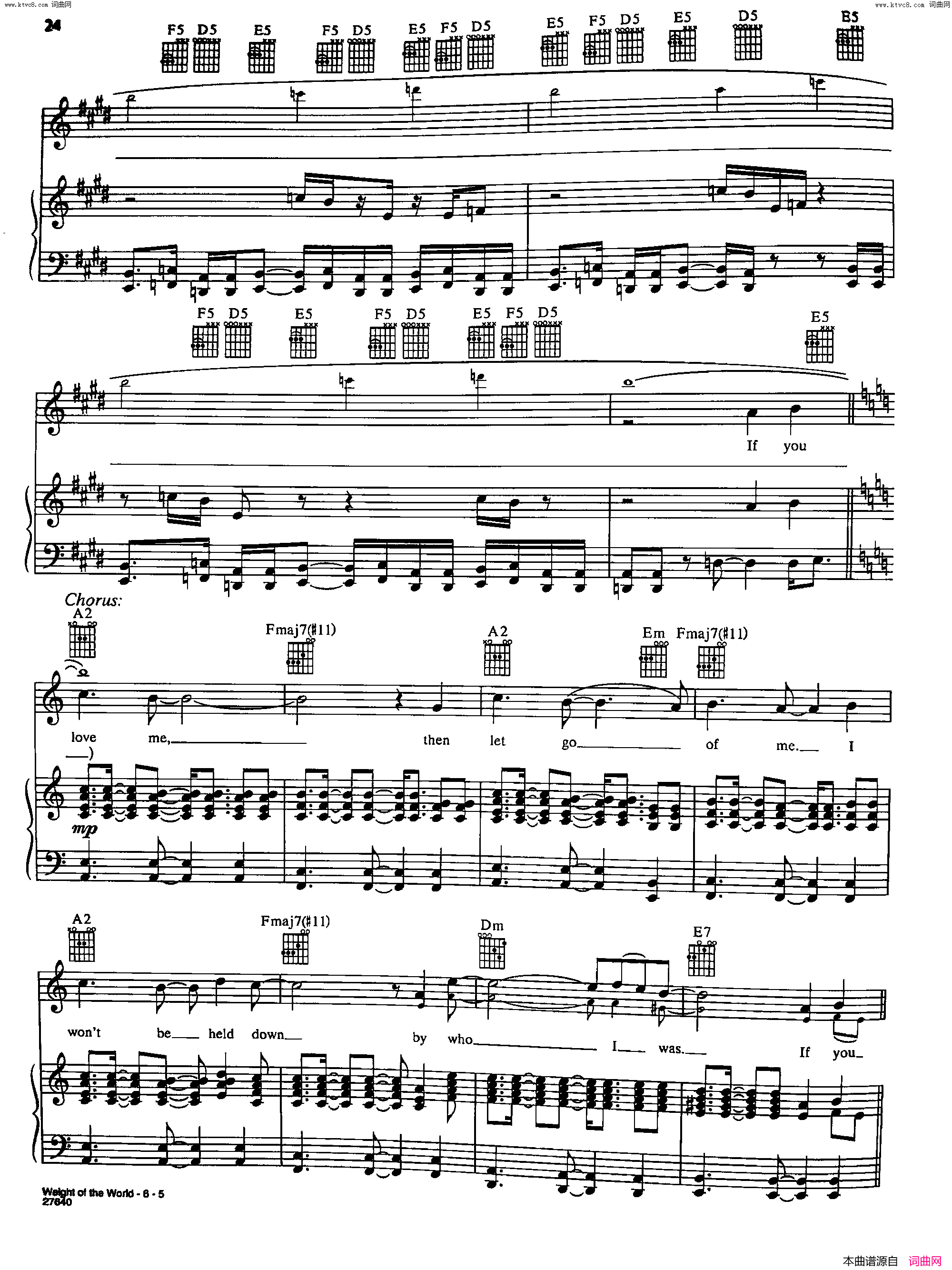 Weight_Of_The_World歌曲_人声吉他钢琴谱简谱