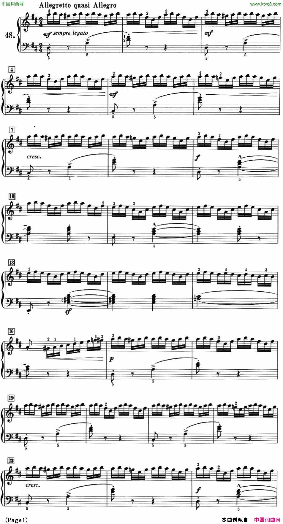 50首莱蒙钢琴练习曲作品37NO.4850首莱蒙钢琴练习曲_作品37NO.48简谱