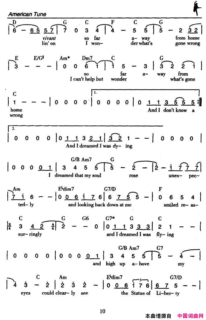 AmericanTune美国曲调American_Tune美国曲调简谱