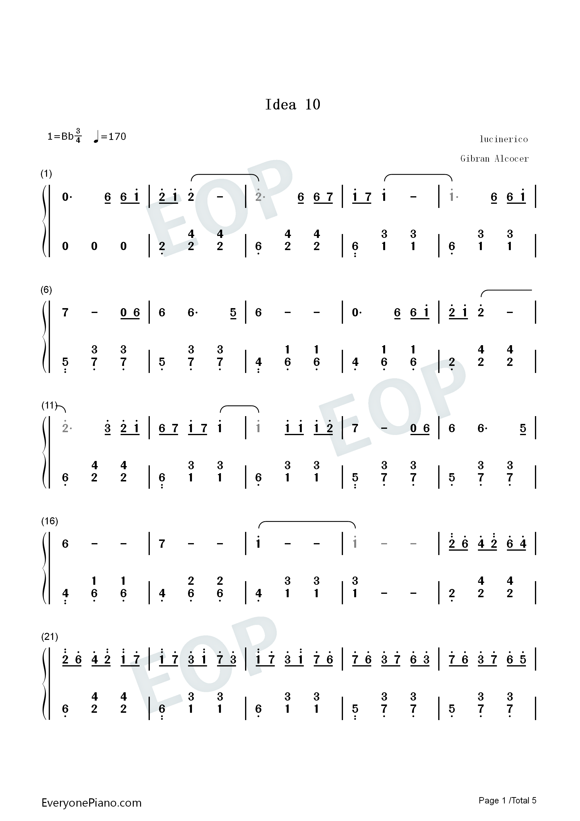 Idea_10钢琴简谱_Gibran_Alcocer演唱