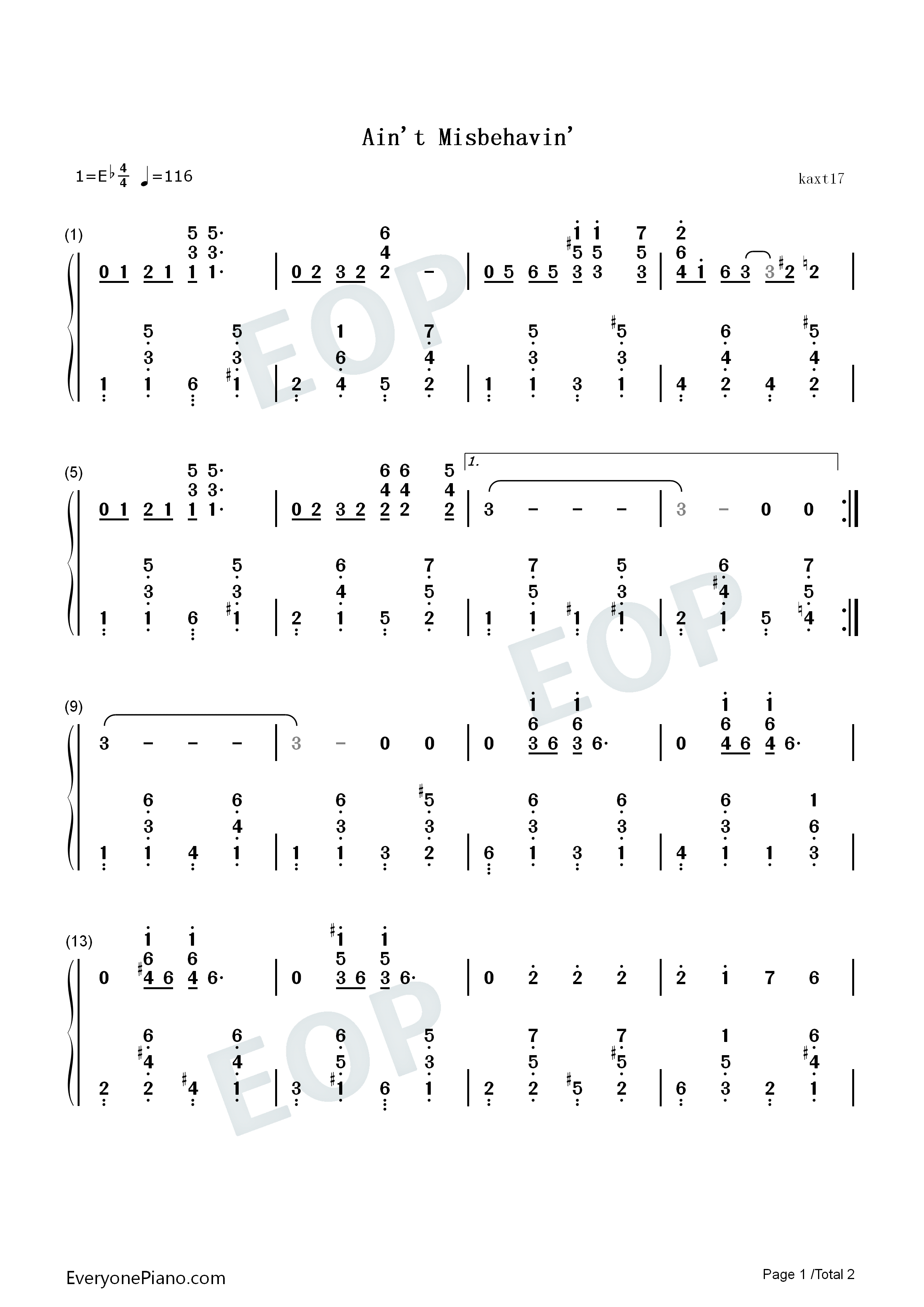 Aint_Misbehavin钢琴简谱_Fats_Waller演唱