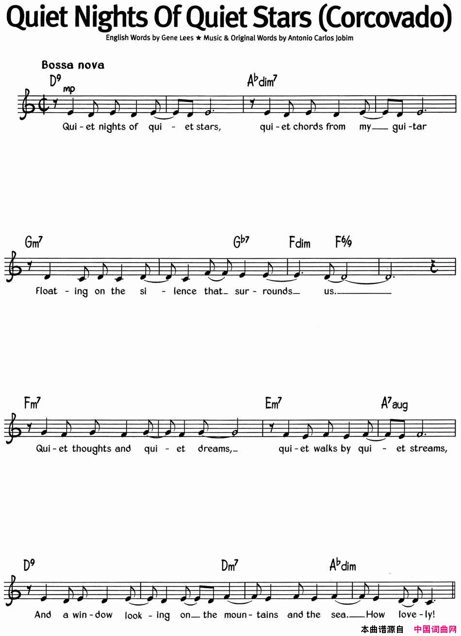 蓝调音乐：QuietNightsOfQuietStarsCorcovado蓝调音乐：Quiet_Nights_Of_Quiet_StarsCorcovado简谱