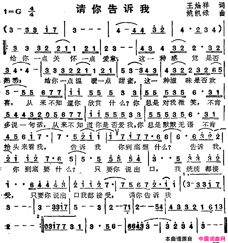 苏芮演唱金曲：请你告诉我简谱_苏芮演唱_王灿祥/姚凯绿词曲