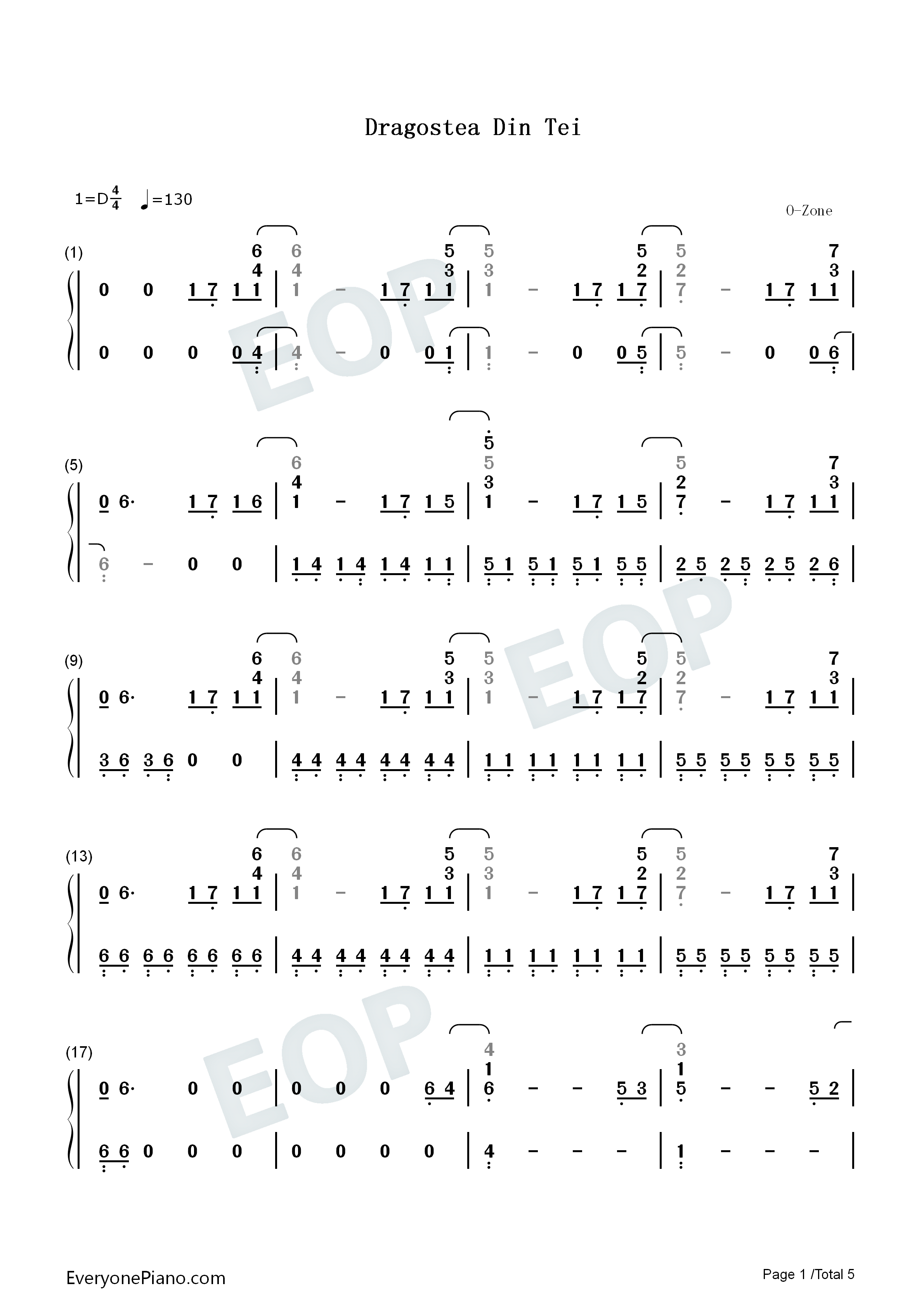 Dragostea_Din_Tei钢琴简谱_O_Zone演唱