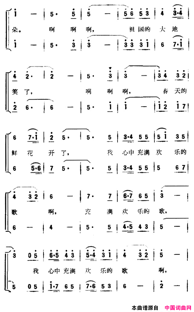 心中充满欢乐的歌电视片_青春晚会_插曲简谱