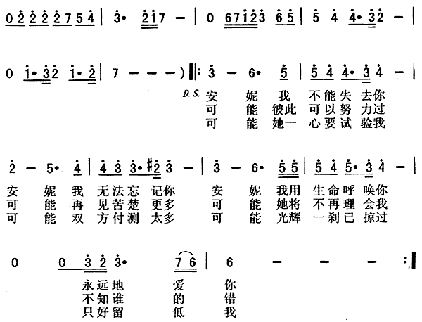 安妮可能简谱_王杰演唱