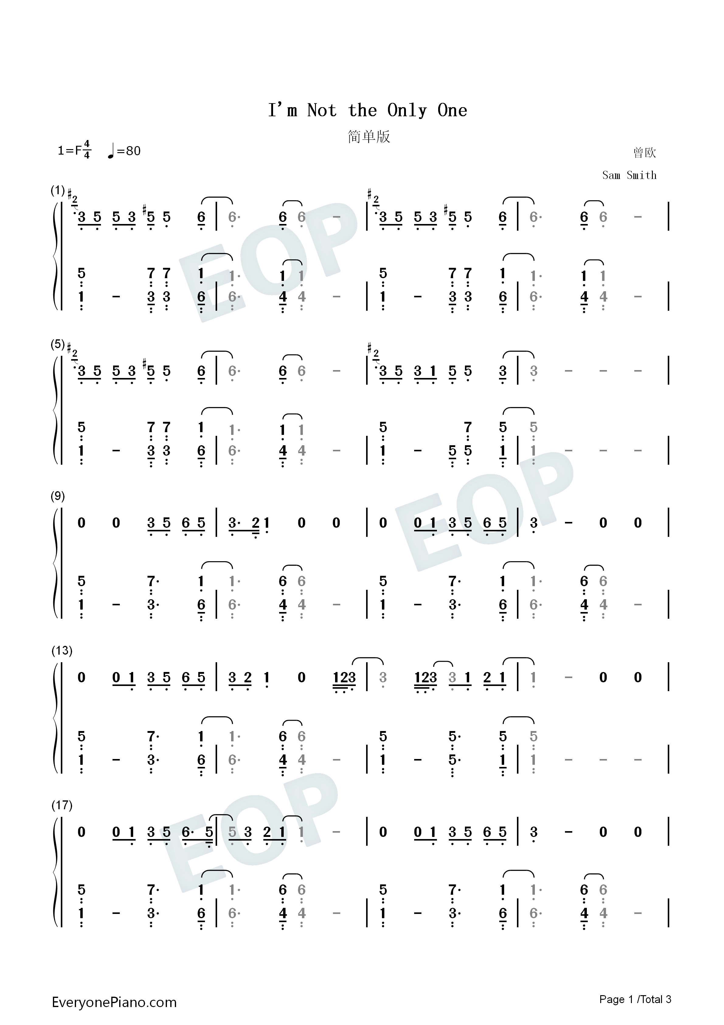 Im_Not_the_Only_One钢琴简谱_Sam_Smith演唱