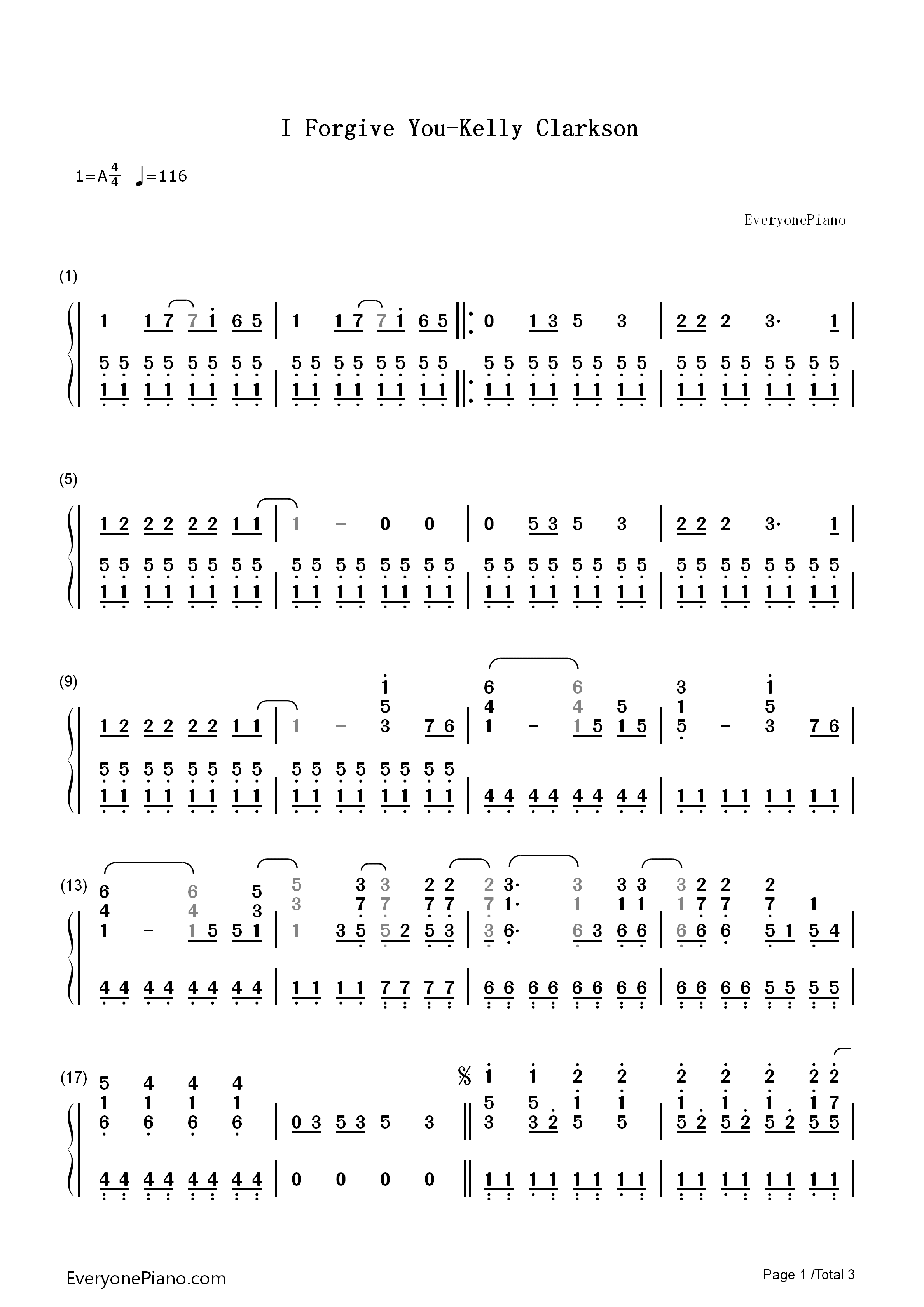I_Forgive_You钢琴简谱_Kelly_Clarkson演唱