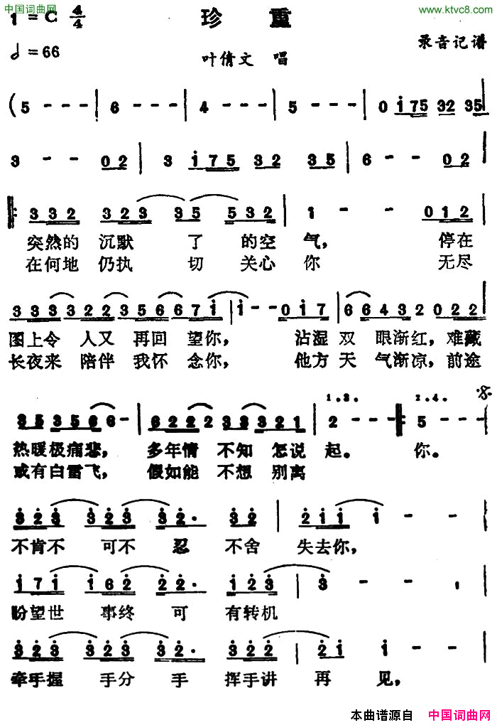 珍重叶倩文演唱版简谱_叶倩文演唱