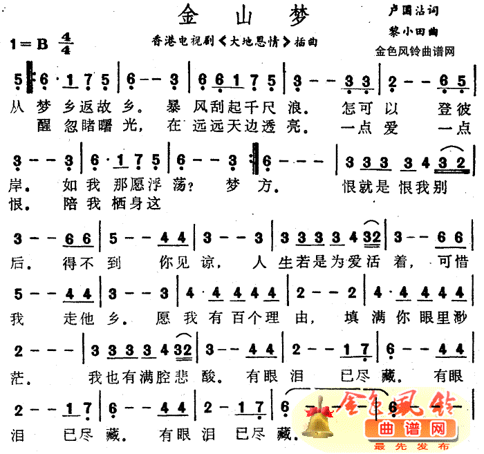 金山梦_大地恩情_插曲简谱