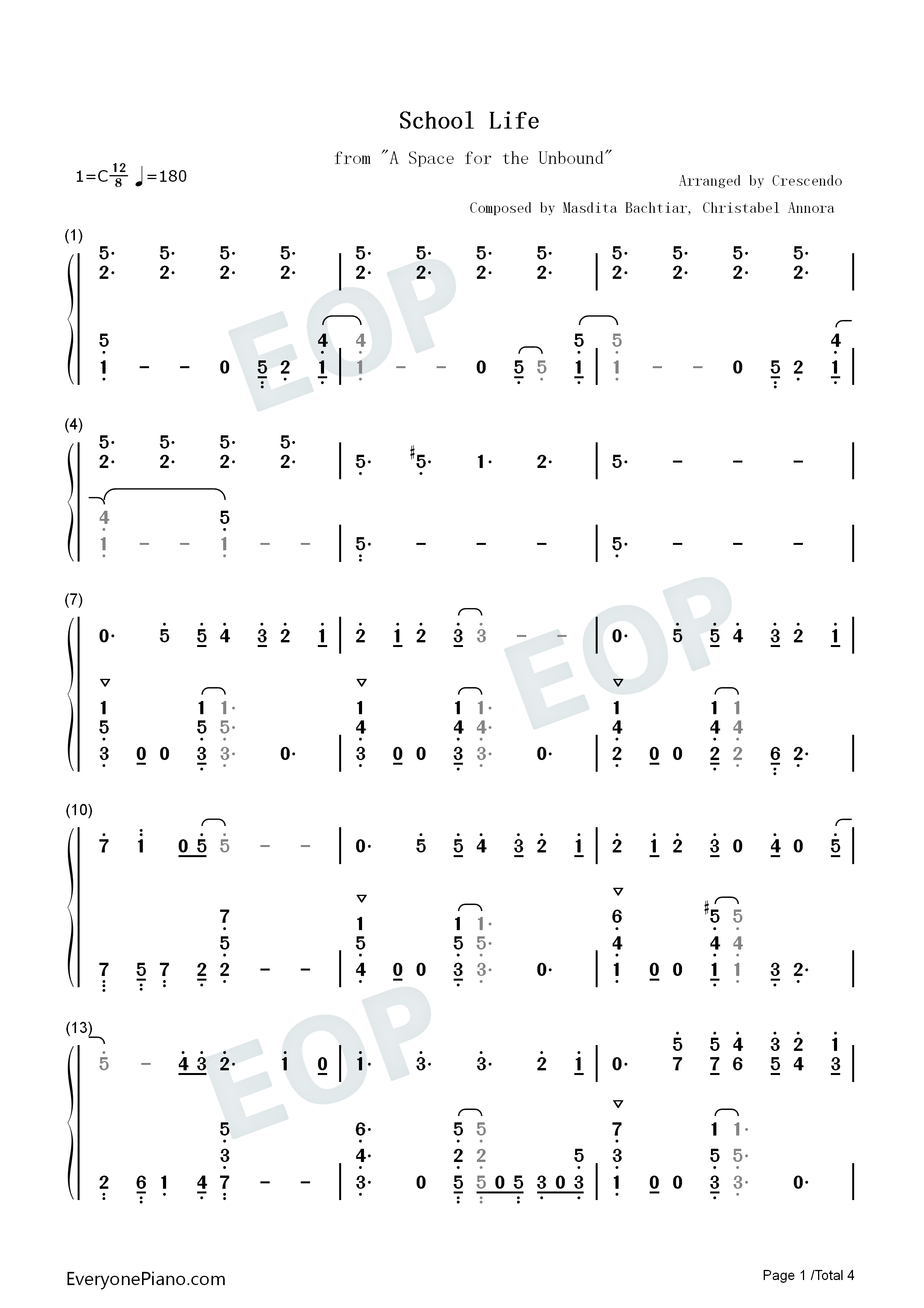 School_Life钢琴简谱_Masdito_Bachtiar_Christabel_Annora演唱