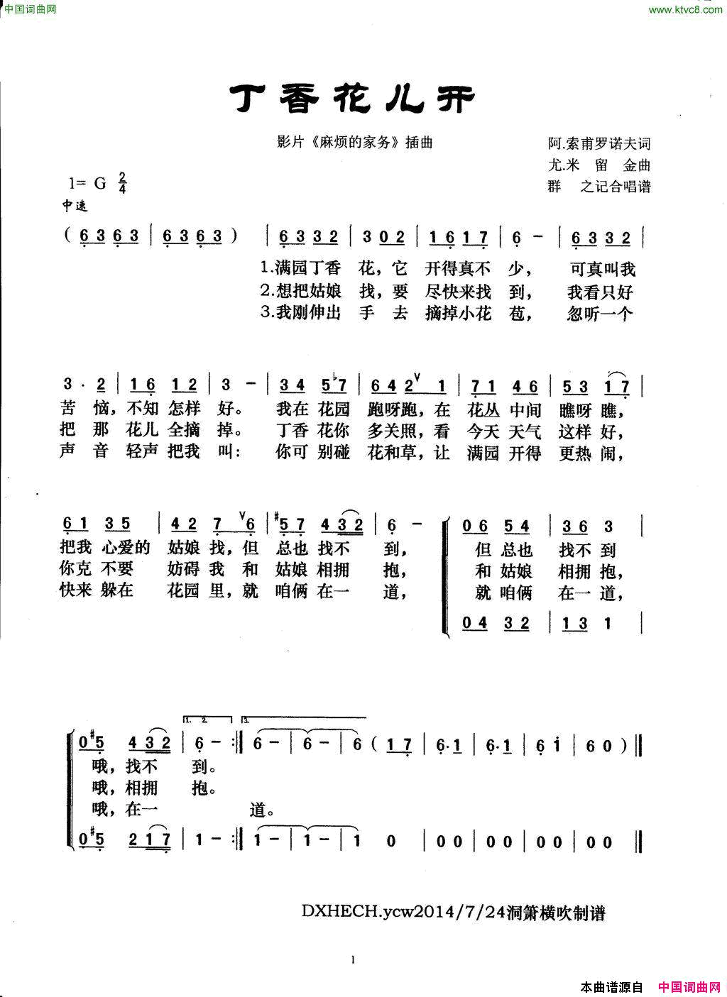 丁香花儿开影片_麻烦的家务_插曲简谱
