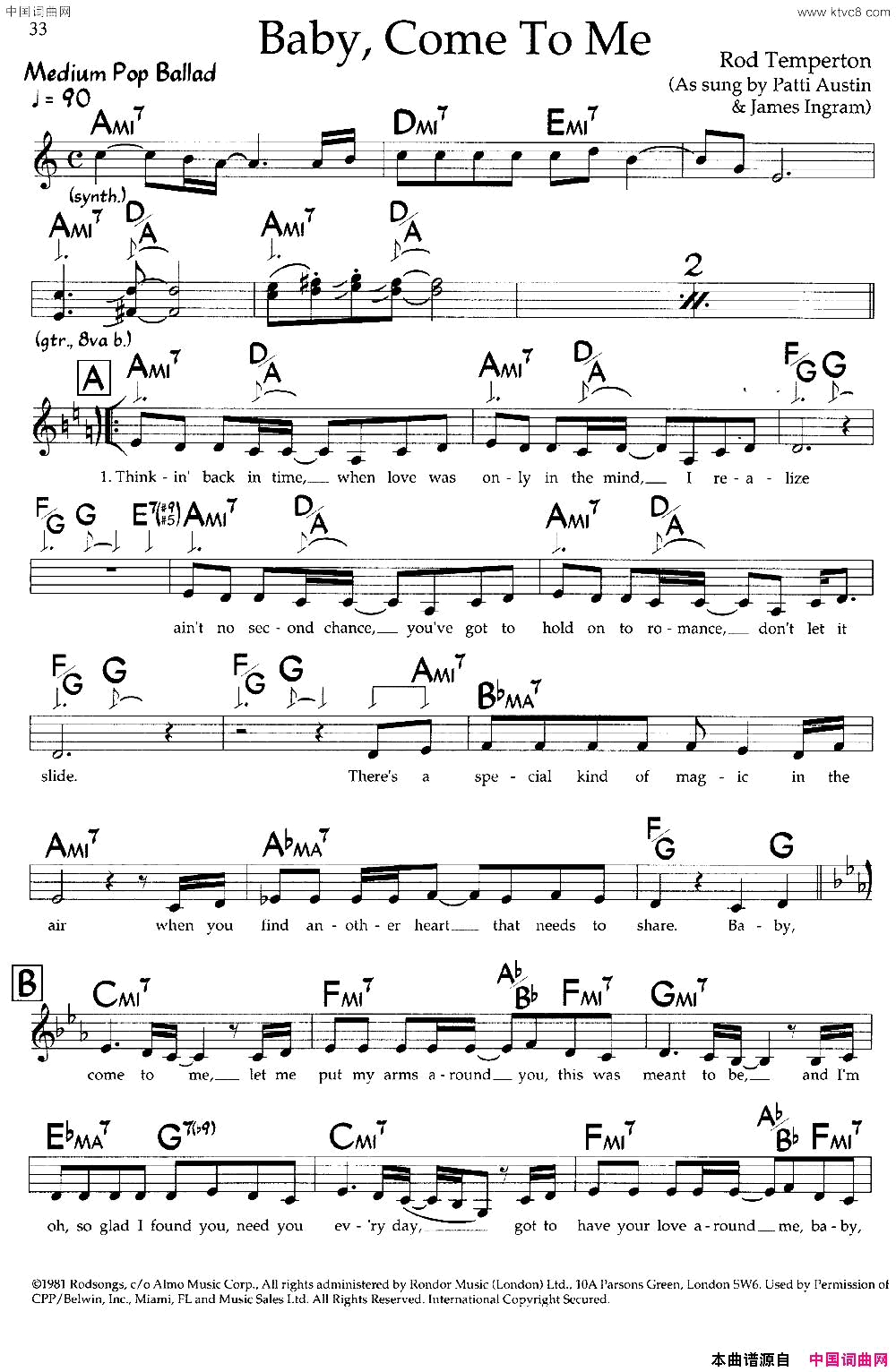 Baby,ComeToMe带和弦五线谱Baby,Come_To_Me带和弦五线谱简谱