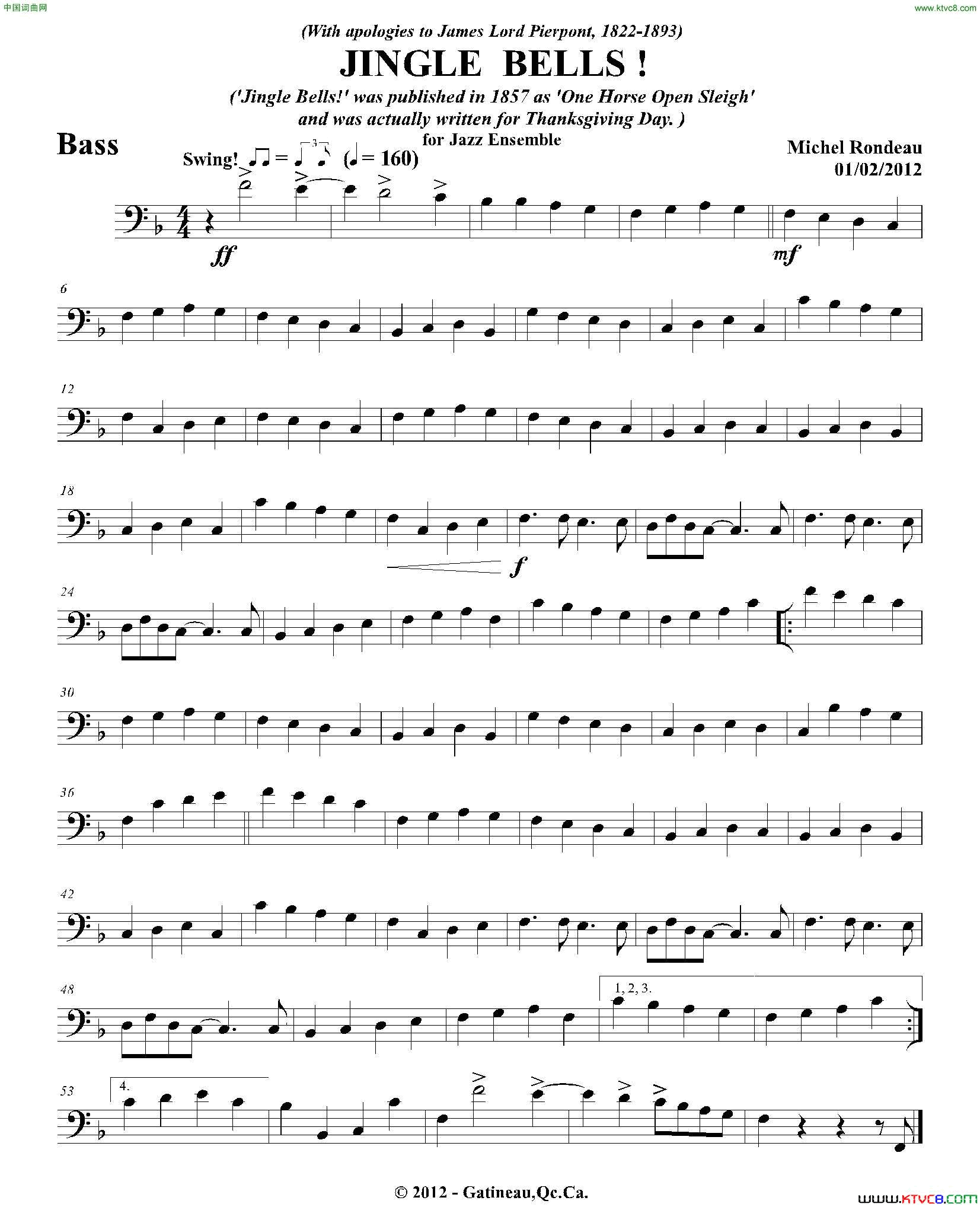 JINGLEBELLS！贝司分谱JINGLE_BELLS！贝司分谱简谱_爵士管乐团演唱