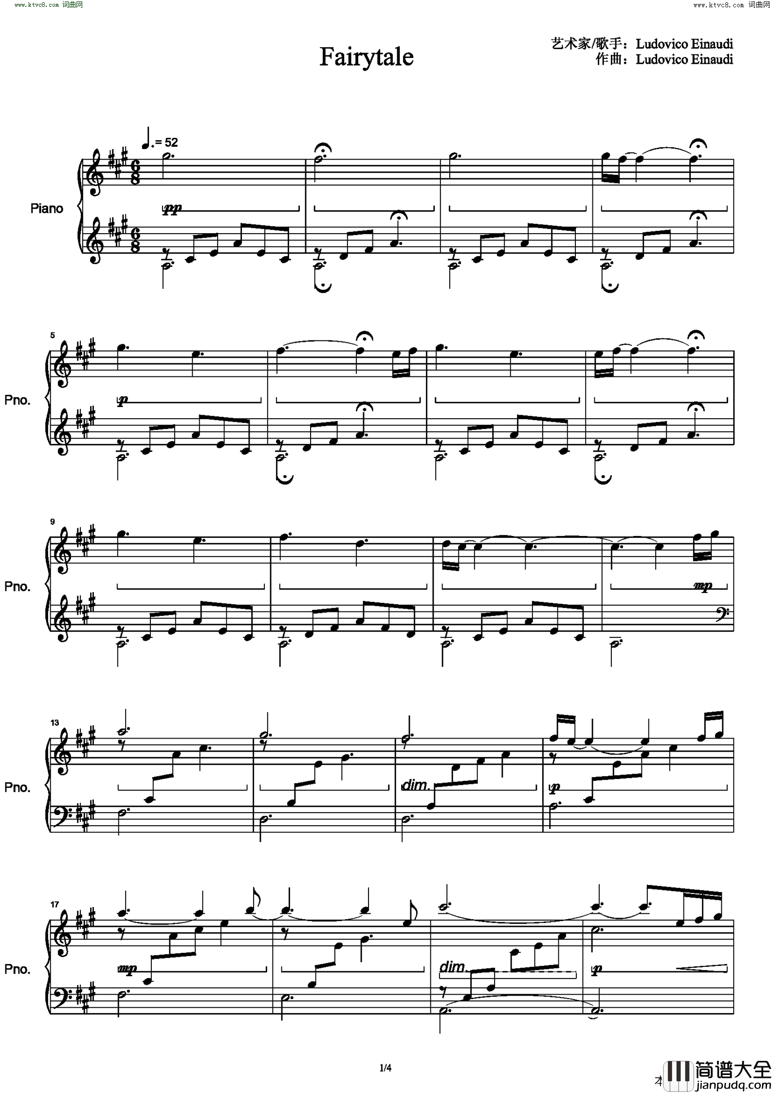 Fairytale简谱_Ludovico_Einaudi演唱_作曲：Ludovico_Einaudi词曲