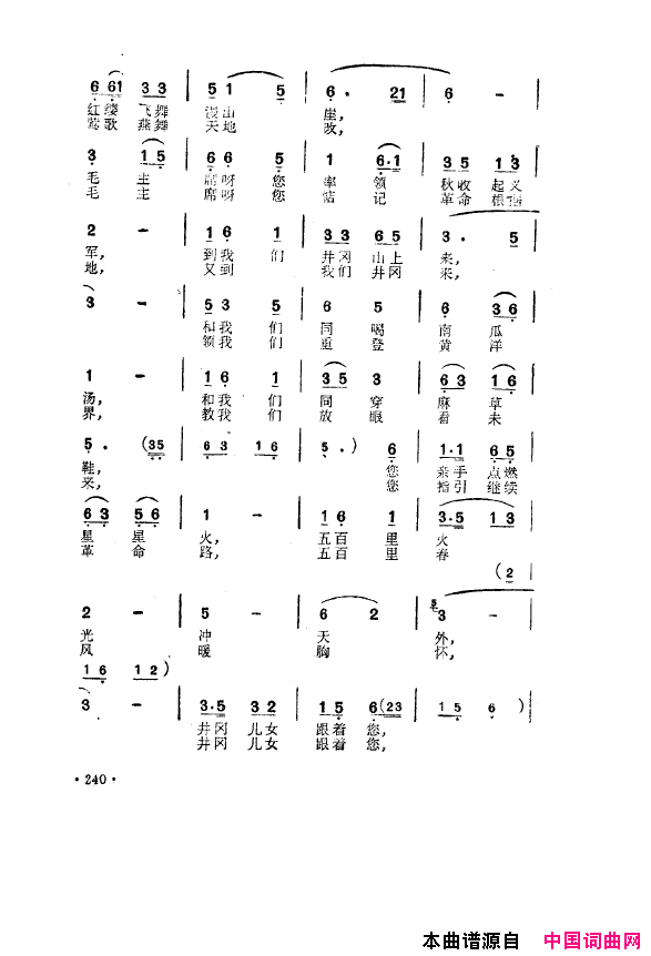 毛泽东之歌_红太阳歌曲集201_250简谱