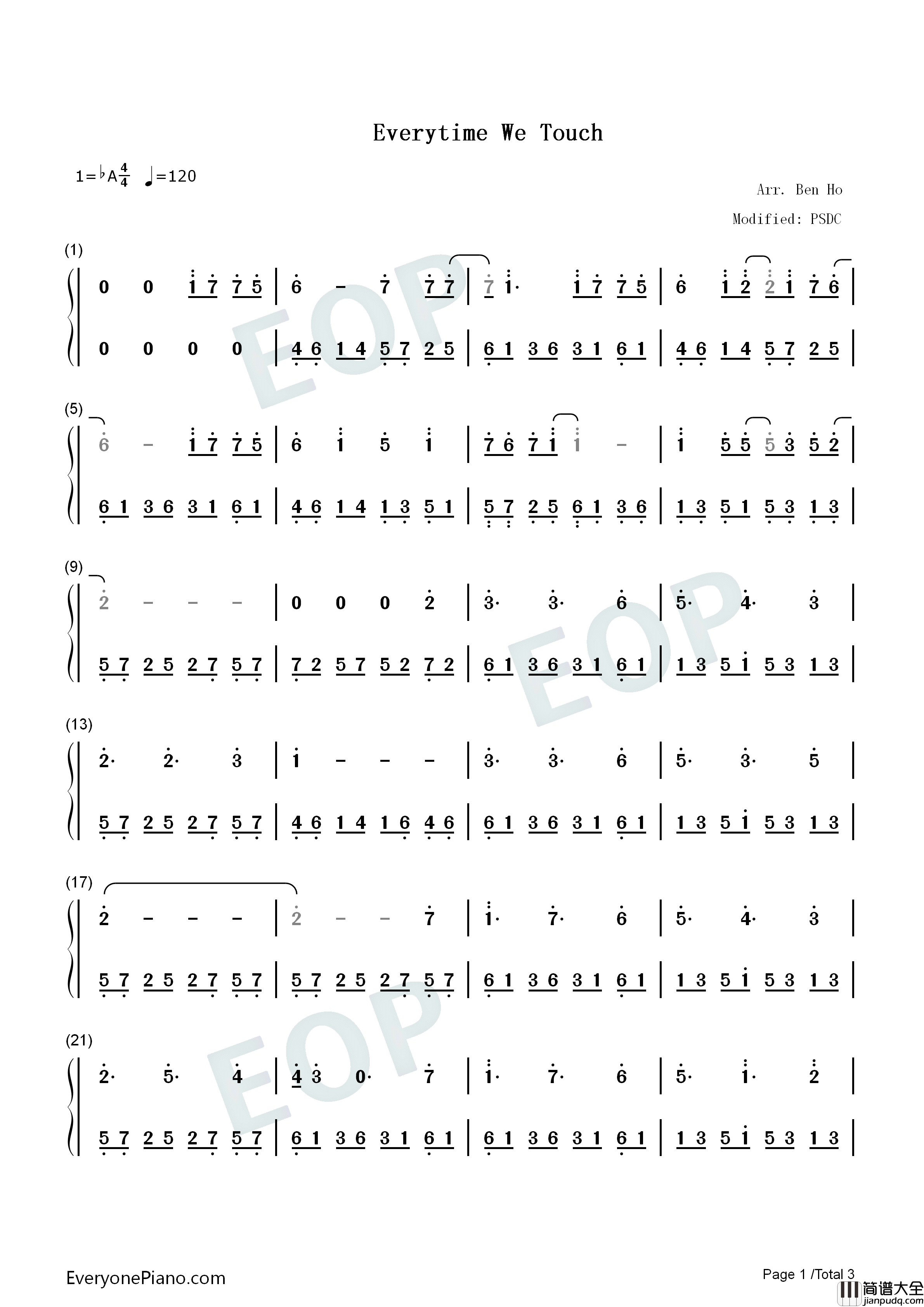 Everytime_We_Touch钢琴简谱_Cascada演唱