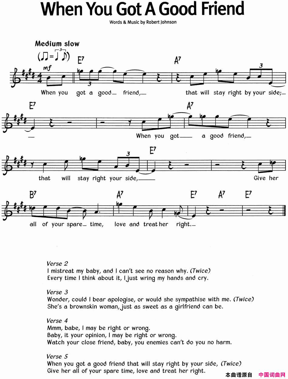 蓝调音乐：WhenYouGotAGoodFriend简谱